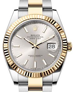 Rolex Datejust 41 Yellow Gold/Steel Silver Index Dial Fluted Bezel Oyster Bracelet 126333 - BRAND NEW