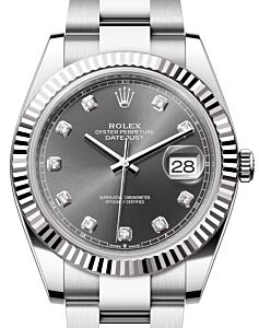 Rolex Datejust 41 White Gold/Steel Slate Diamond Dial Fluted Bezel Oyster Bracelet 126334 - BRAND NEW
