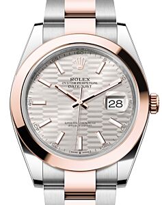 Rolex Datejust 41 Rose Gold/Steel Silver Fluted Motif Index Dial Smooth Bezel Oyster Bracelet 126301 - BRAND NEW
