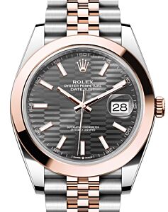 Rolex Datejust 41 Rose Gold/Steel Slate Fluted Motif Index Dial Smooth Bezel Jubilee Bracelet 126301 - BRAND NEW