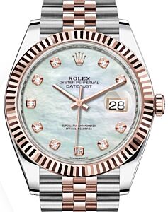 Rolex Datejust 41 Rose Gold/Steel White Mother of Pearl Diamond Dial Fluted Bezel Jubilee Bracelet 126331 - BRAND NEW