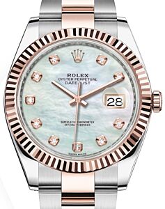 Rolex Datejust 41 Rose Gold/Steel White Mother of Pearl Diamond Dial Fluted Bezel Oyster Bracelet 126331 - BRAND NEW