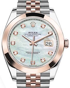 Rolex Datejust 41 Rose Gold/Steel White Mother of Pearl Diamond Dial Smooth Bezel Jubilee Bracelet 126301 - BRAND NEW