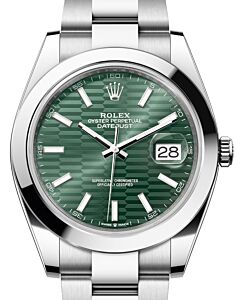 Rolex Datejust 41 Stainless Steel Mint Green Fluted Motif Index Dial Smooth Bezel Oyster Bracelet 126300 - BRAND NEW