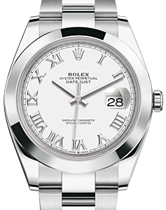 Rolex Datejust 41 Stainless Steel White Roman Dial Smooth Bezel Oyster Bracelet 126300 - PRE-OWNED 