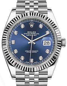 Rolex Datejust 41 White Gold/Steel Blue Diamond Dial Fluted Bezel Jubilee Bracelet 126334 - PRE-OWNED