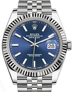 Rolex Datejust 41 White Gold/Steel Blue Index Dial Fluted Bezel Jubilee Bracelet 126334 - PRE-OWNED