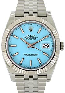 Rolex Datejust 41 White Gold/Steel Custom "Tiffany" Turquoise  Index Dial Fluted Bezel Jubilee Bracelet 126334 - BRAND NEW