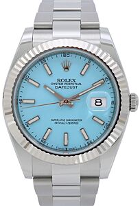Rolex Datejust 41 White Gold/Steel Custom "Tiffany" Turquoise  Index Dial Fluted Bezel Oyster Bracelet 126334 - BRAND NEW