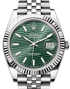 Rolex Datejust 41 White Gold/Steel Mint Green Fluted Motif Index Dial Fluted Bezel Jubilee Bracelet 126334 - BRAND NEW