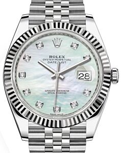 Rolex Datejust 41 White Gold/Steel White Mother of Pearl Diamond Dial Fluted Bezel Jubilee Bracelet 126334 - BRAND NEW