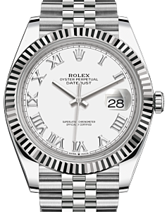 Rolex Datejust 41 White Gold/Steel White Roman Dial Fluted Bezel Jubilee Bracelet 126334 - PRE-OWNED