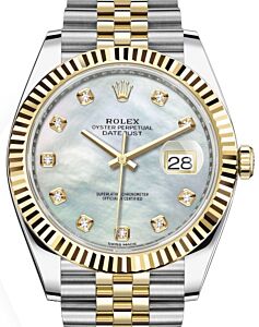 Rolex Datejust 41 Yellow Gold/Steel White Mother of Pearl Diamond Dial Fluted Bezel Jubilee Bracelet 126333 - BRAND NEW