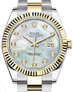 Rolex Datejust 41 Yellow Gold/Steel White Mother of Pearl Diamond Dial Fluted Bezel Oyster Bracelet 126333 - BRAND NEW