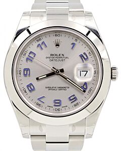Rolex Datejust II 116300 Blue Arabic Silver 41mm Stainless Steel Oyster 