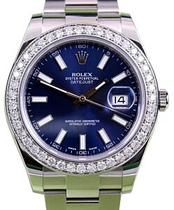 Rolex Datejust II 116300 Index Blue Diamond Bezel 41mm Stainless Steel