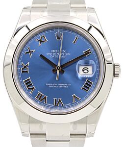 Rolex Datejust II Stainless Steel Blue Roman Dial Smooth Domed Bezel Oyster Bracelet 116300 