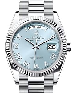 Rolex Day-Date 36 President Platinum Ice Blue Roman Dial & Fluted Bezel 128236 - BRAND NEW
