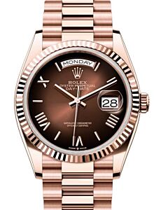 Rolex Day-Date 36 President Rose Gold Brown Ombre Roman Dial Fluted Bezel 128235