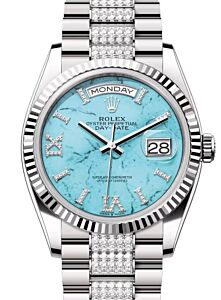 Rolex Day-Date 36 President White Gold Turquoise "Tiffany" Diamond Dial & Bracelet Fluted Bezel 128239