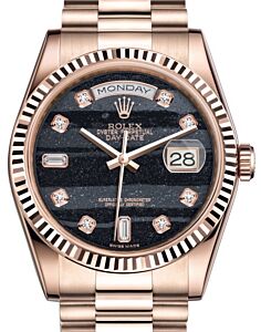 Rolex Day-Date 36 Rose Gold Ferrite Diamond Dial & Fluted Bezel President Bracelet 118235