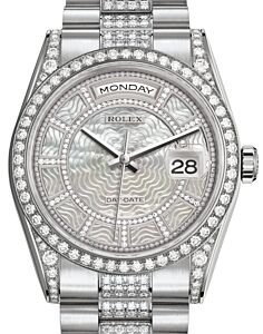 Rolex Day-Date 36 White Gold Carousel of White Mother of Pearl Diamond Dial & Diamond Set Case & Bezel Diamond Set President Bracelet 118389 - BRAND NEW