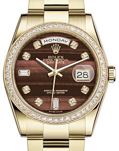 Rolex Day-Date 36 Yellow Gold Bull's Eye Diamond Dial & Diamond Bezel Oyster Bracelet 118348 - BRAND NEW