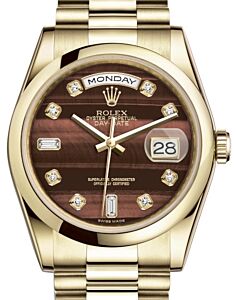 Rolex Day-Date 36 Yellow Gold Bull's Eye Diamond Dial & Smooth Domed Bezel President Bracelet 118208 - BRAND NEW