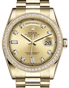 Rolex Day-Date 36 Yellow Gold Champagne Diamond Dial & Diamond Bezel President Bracelet 118348 - BRAND NEW