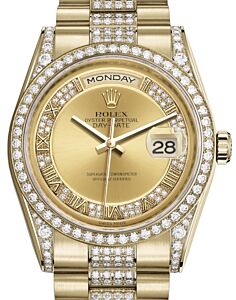 Rolex Day-Date 36 Yellow Gold Champagne Set with Diamonds Roman Dial & Diamond Set Case & Bezel Diamond Set President Bracelet 118388 - BRAND NEW