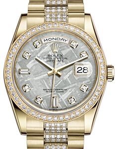 Rolex Day-Date 36 Yellow Gold Meteorite Diamond Dial & Diamond Bezel Diamond Set President Bracelet 118348 - BRAND NEW