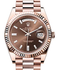 Rolex Day-Date 40 President Rose Gold Chocolate Baguette Diamond Dial 228235