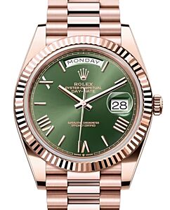 Rolex Day-Date 40 President Rose Gold Olive Green Roman Dial 228235