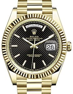 Rolex Day-Date 40 President Yellow Gold Black Diagonal Motif Index Dial 228238 - BRAND NEW