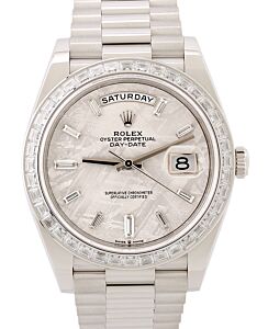 Rolex Day-Date 40 President Platinum Meteorite Baguette Diamond Dial & Bezel 228396TBR