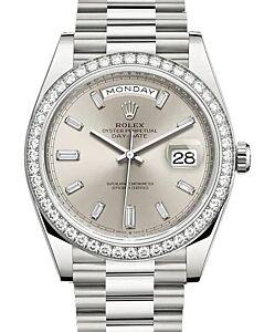 Rolex Day-Date 40 President White Gold Silver Diamond Dial Custom Diamond Bezel 228239 (228349RBR) - BRAND NEW