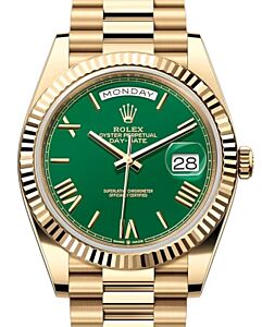 Rolex Day-Date 40 President Yellow Gold Green Roman Dial 228238 - PRE OWNED