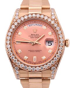 Rolex Day-Date II Rose Gold Custom Diamond Pink Dial President Bracelet 218235