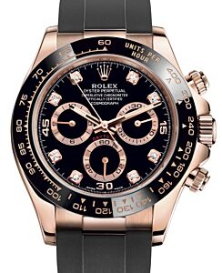 Rolex Daytona Rose Gold Black Diamond Dial Oysterflex Rubber Bracelet 116515LN - BRAND NEW