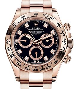 Rolex Daytona Rose Gold Black Diamond Dial Oyster Bracelet 116505 - BRAND NEW