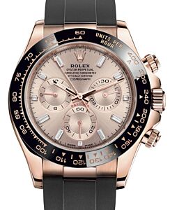 Rolex Daytona Rose Gold Sundust Diamond Baguette Dial Oysterflex Rubber Bracelet 116515LN - BRAND NEW