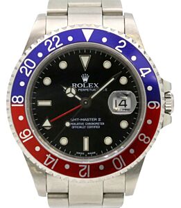 Rolex GMT-Master II Stainless Steel 40mm Red/Blue "Pepsi" Aluminum Bezel SEL Oyster Bracelet Holes Case 16710 - PRE-OWNED 2000-03
