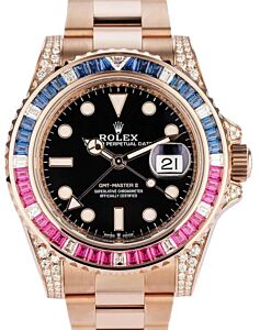 Rolex GMT-Master II Everose Rose Gold/Diamond 40mm Black Dial Sapphire Ruby Bezel Oyster Bracelet 126755SARU - BRAND NEW