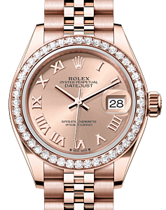 Rolex Lady Datejust 28 Rose Gold Rose Roman Dial & Diamond Bezel Jubilee Bracelet 279135RBR - BRAND NEW
