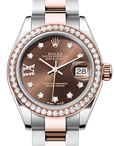 Rolex Lady Datejust 28 Rose Gold/Steel Chocolate Diamond IX Dial & Diamond Bezel Oyster Bracelet 279381RBR - BRAND NEW