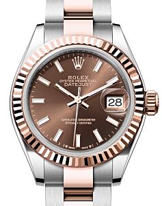 Rolex Lady Datejust 28 Rose Gold/Steel Chocolate Index Dial & Fluted Bezel Oyster Bracelet 279171 - BRAND NEW