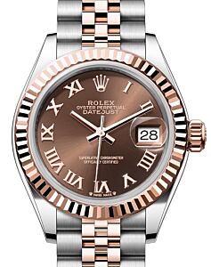 Rolex Lady Datejust 28 Rose Gold/Steel Chocolate Roman Dial & Fluted Bezel Jubilee Bracelet 279171 - BRAND NEW