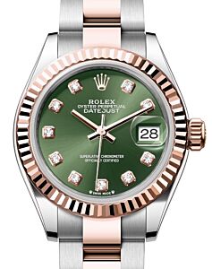 Rolex Lady Datejust 28 Rose Gold/Steel Olive Green Diamond Dial & Fluted Bezel Oyster Bracelet 279171 - BRAND NEW