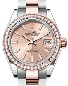 Rolex Lady Datejust 28 Rose Gold/Steel Rose Index Dial & Diamond Bezel Oyster Bracelet 279381RBR - BRAND NEW