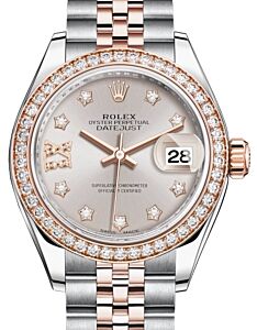 Rolex Lady Datejust 28 Rose Gold/Steel Sundust Diamond IX Dial & Diamond Bezel Jubilee Bracelet 279381RBR - BRAND NEW